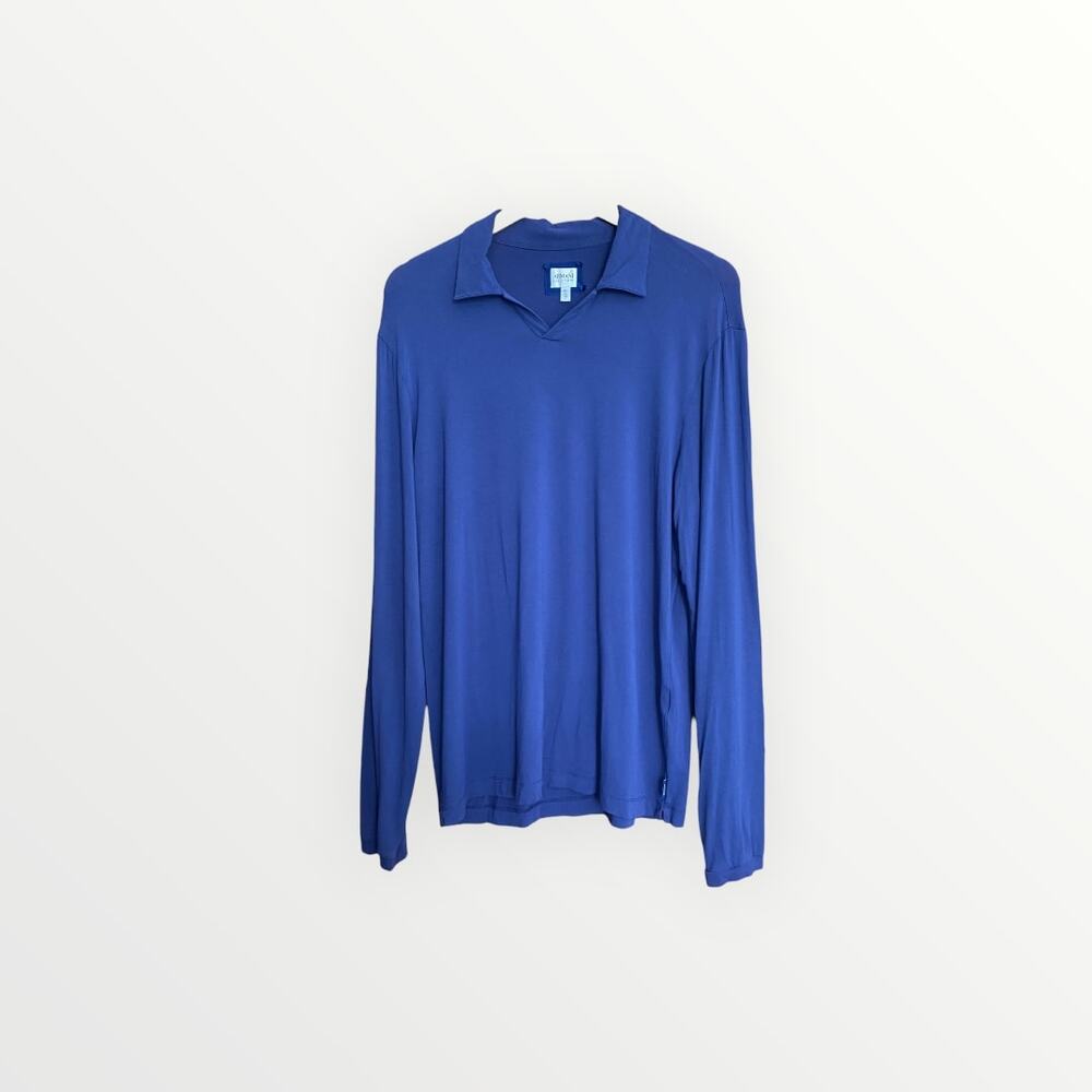Vintage Armani Collezioni Men’s Blue Collared Jersey Long Sleeve Size L